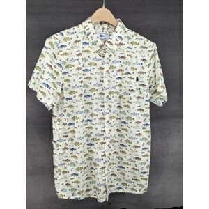 Southern Lure Men M All Over Print Fish Flies Button Down Short Sleeve Shirt